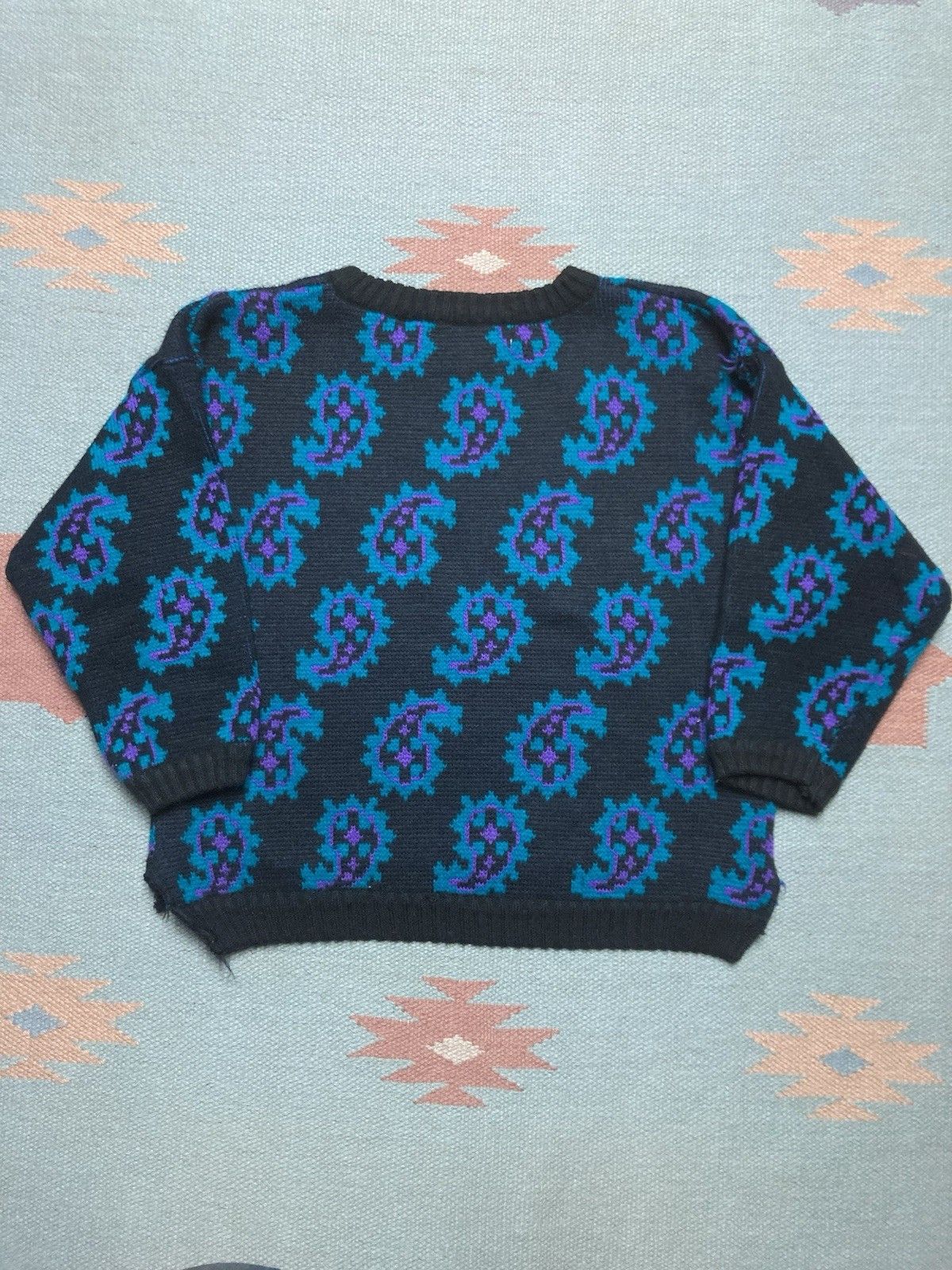 Vintage acrylic knit sweater half sleeve paisley boxy cropped large Size US L / EU 52-54 / 3 - 6 Thumbnail