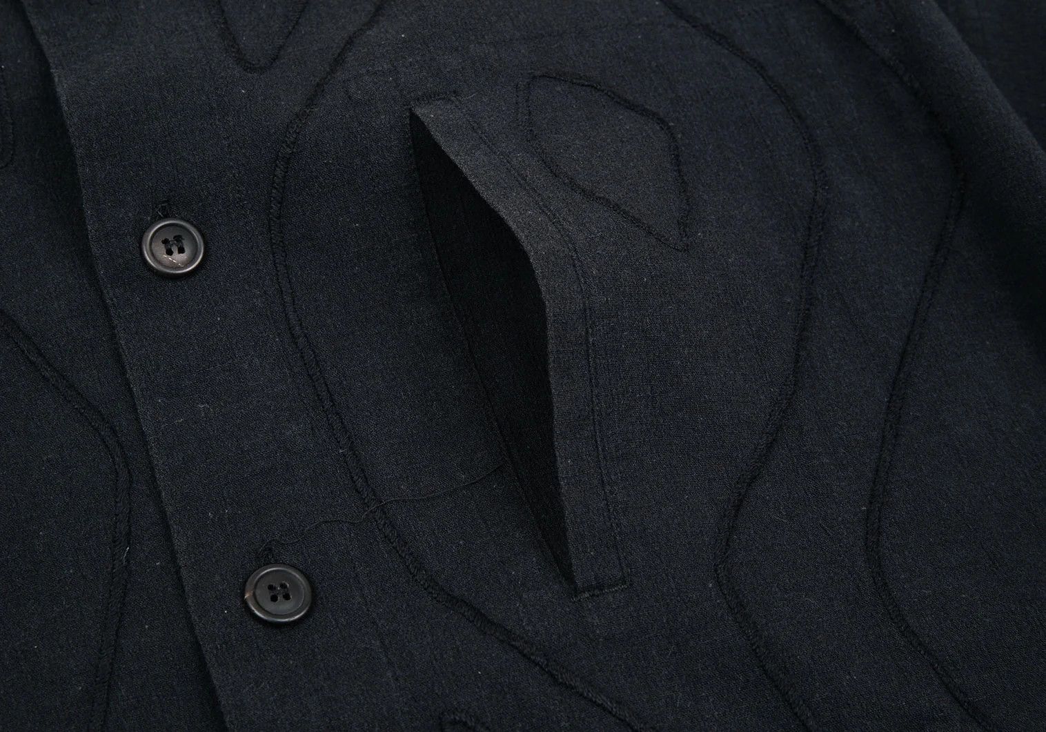 Issey Miyake Cotton Embroidered Mao Collar Shirt in Black, Size M Size US M / EU 48-50 / 2 - 5 Thumbnail