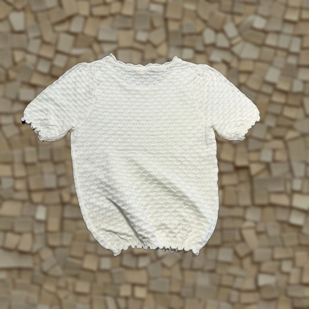 Vintage Hem & Thread Blouse Shirt Women's Small White Short Sleeve Knitted Size S / US 4 / IT 40 - 1 Thumbnail