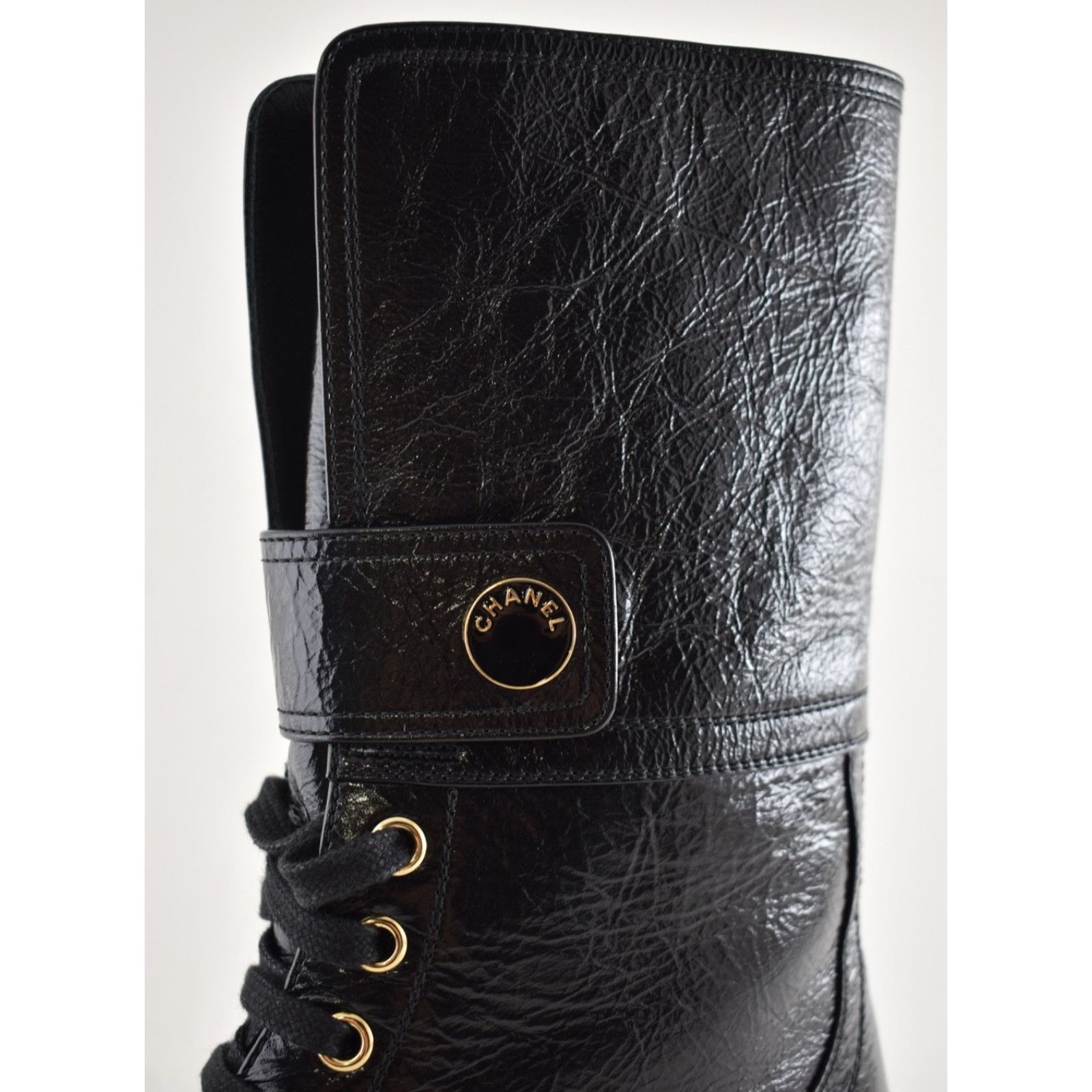 Chanel Chanel 24B Shiny Calfskin Logo Combat Lace Up Boots 37.5 Size US 6.5 / IT 36.5 - 11 Thumbnail