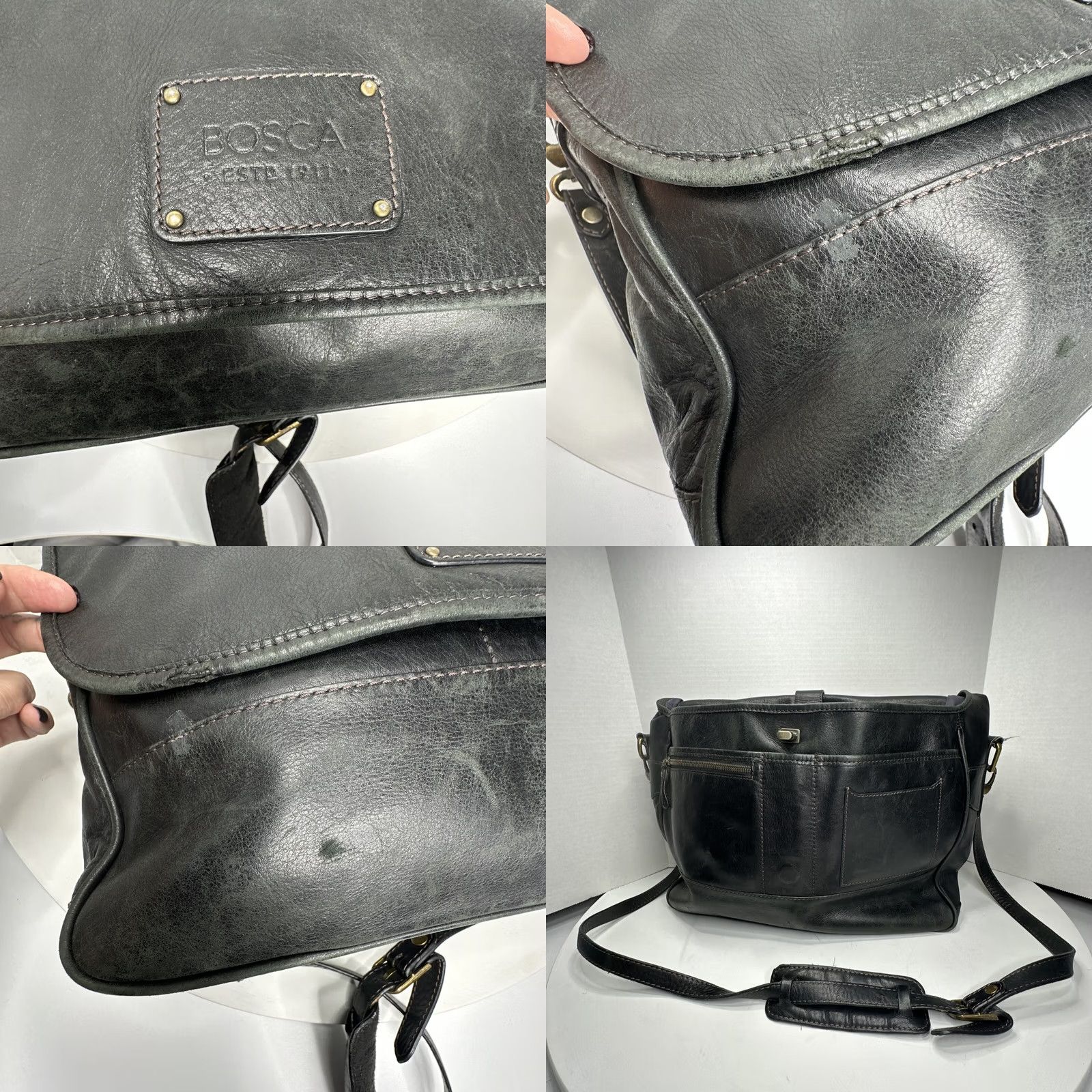 Bosca VINTAGE Bosca Leather Messenger Laptop Bag Black W/ Shoulder Strap Crossbody Size ONE SIZE - 8 Thumbnail