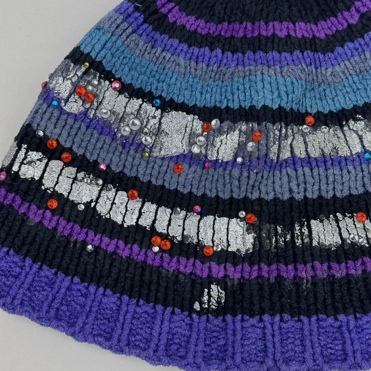 Other ASTROBOI* Black/Purple Striped Rhinestone Winter Beanie Size ONE SIZE - 4 Thumbnail