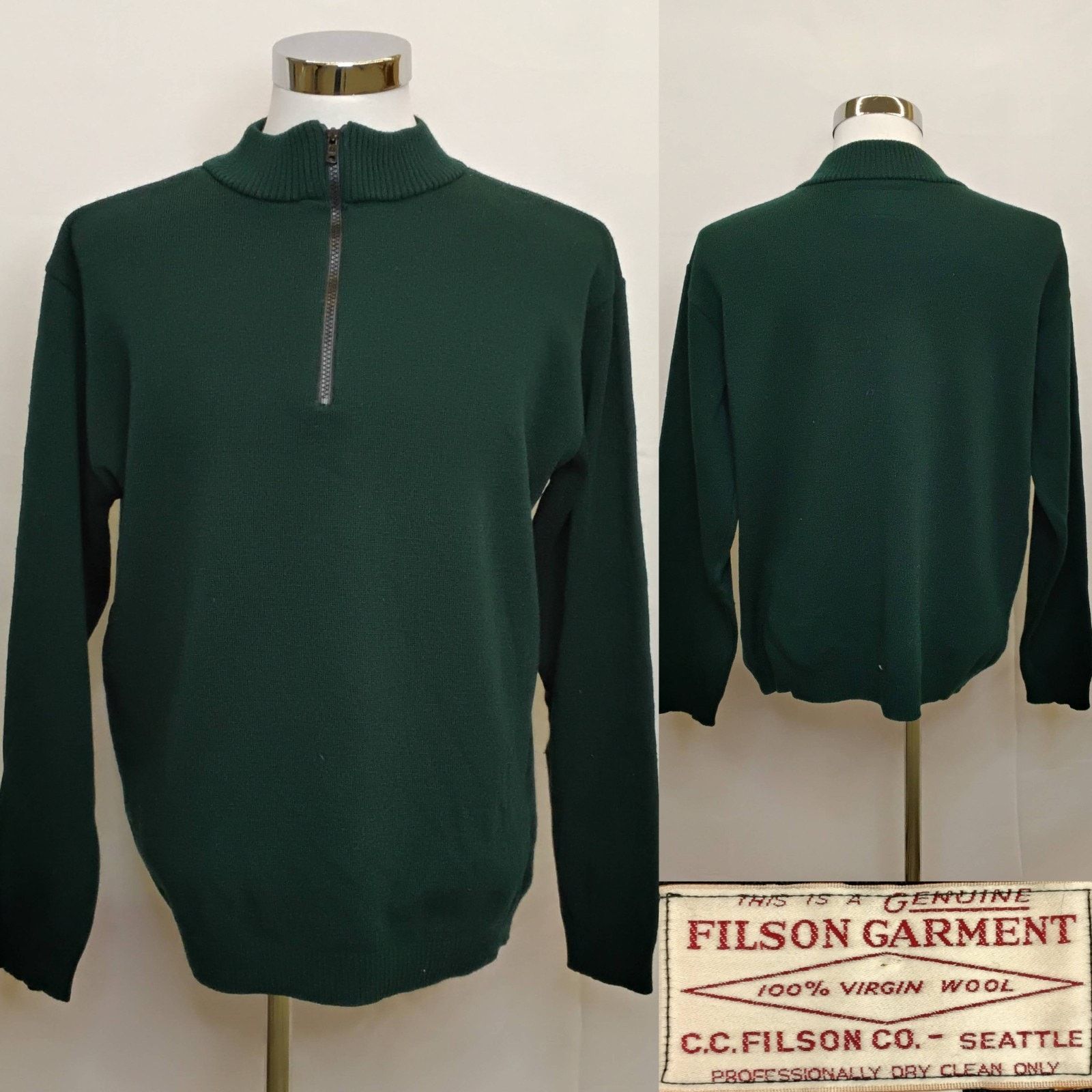 Filson Filson 100% Wool 1/4 Zip Sweater Men's L Green Vintage USA Size US L / EU 52-54 / 3 - 1 Thumbnail