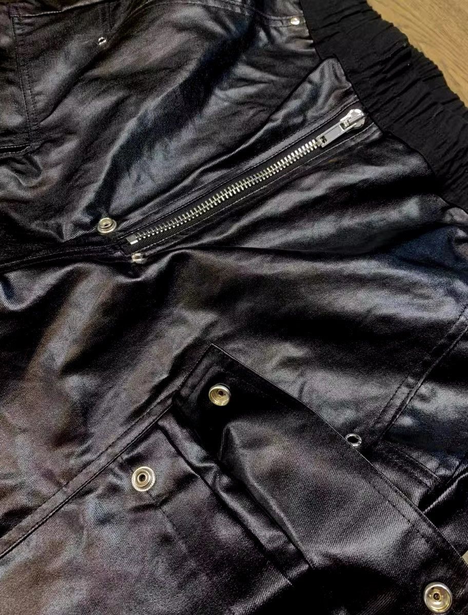 Japanese Brand × Vintage Elastic Waist Glossy Black Pu Leather RO Style Pants Size US 31 - 10 Thumbnail