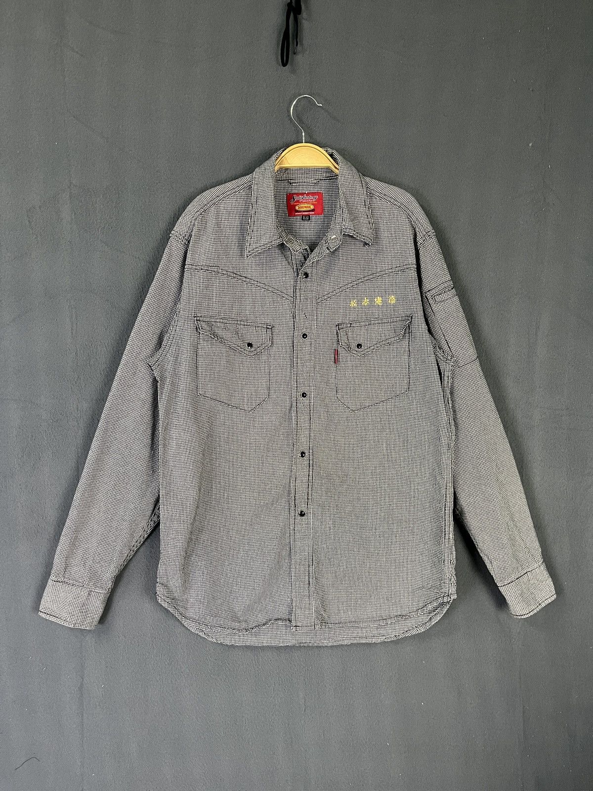 Japanese Brand Dogman Pearl Snap Button Houndstooth Long Sleeves Size US L / EU 52-54 / 3 - 3 Thumbnail