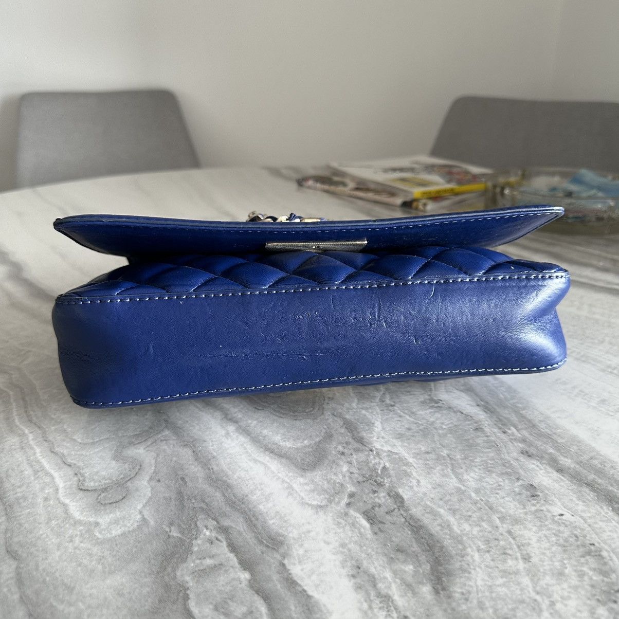 Love Moschino Love Moschino Patent Quilted Blue Faux Leather Shoulder Bag Size ONE SIZE - 6 Thumbnail