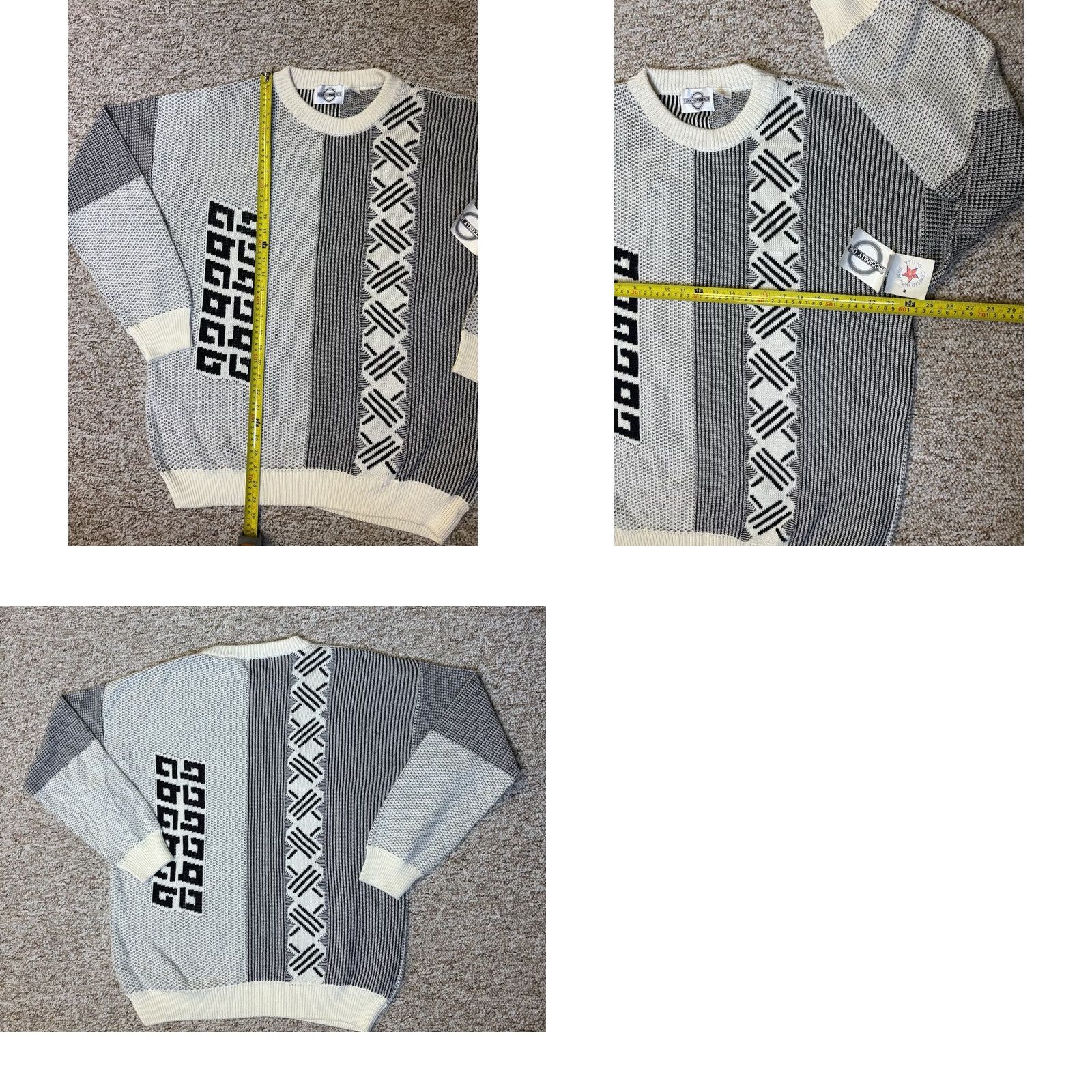 Vintage VINTAGE Piccadilly Line Men's Sweater Knit Pullover 100% Cotton Beige Geometric Crew Neck 1XL USA Men Pullover Knit Sweater Size US XL / EU 56 / 4 - 8 Thumbnail