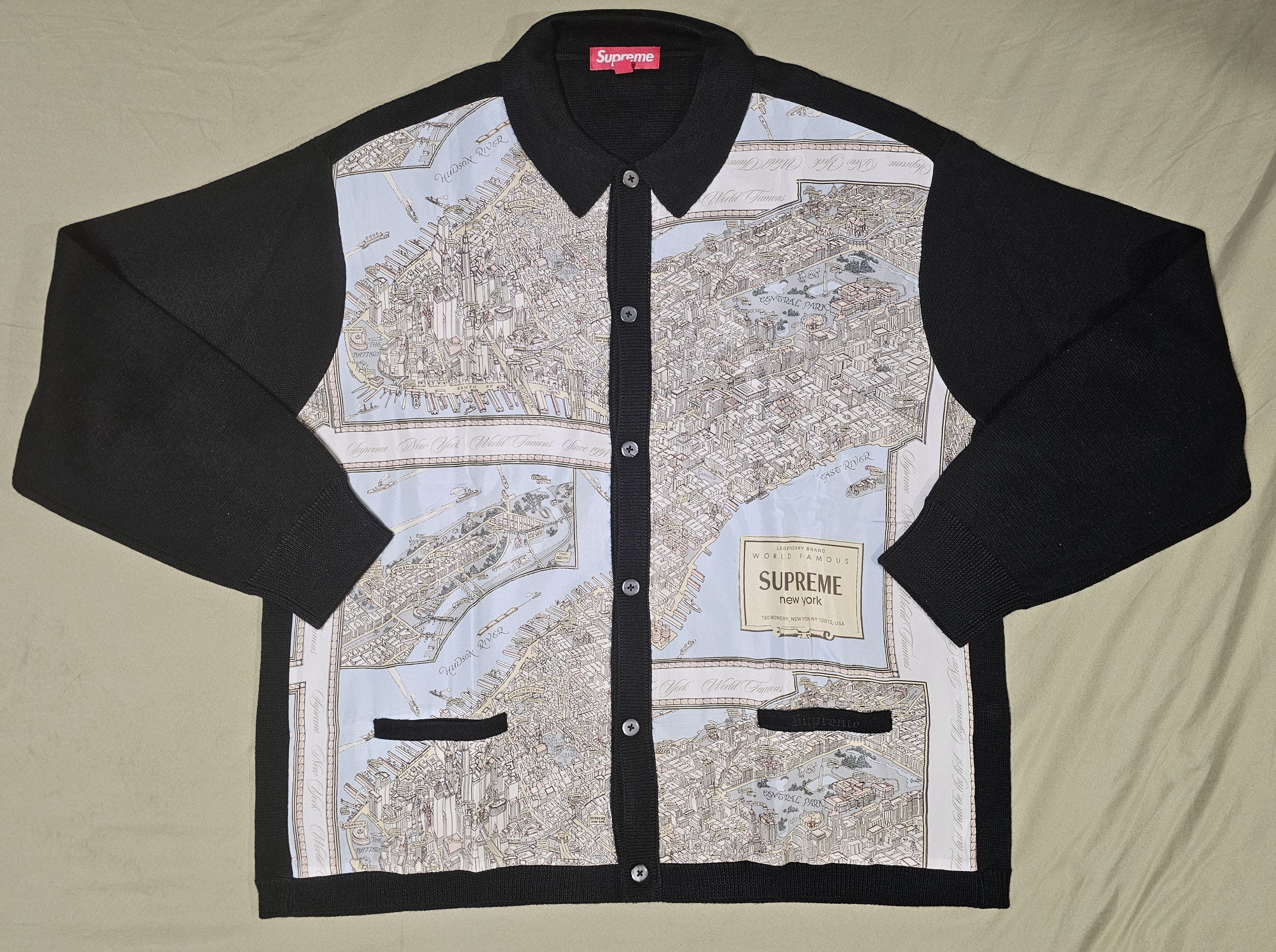 image of Supreme Silk Map Cardigan in Black, Men's (Size XL)