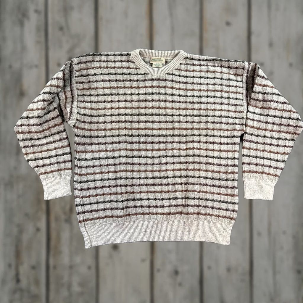 Vintage VINTAGE St. John's Bay Sweater Mens XL Tan Brown Striped Textured Knit Crewneck Size US XL / EU 56 / 4 - 1 Thumbnail