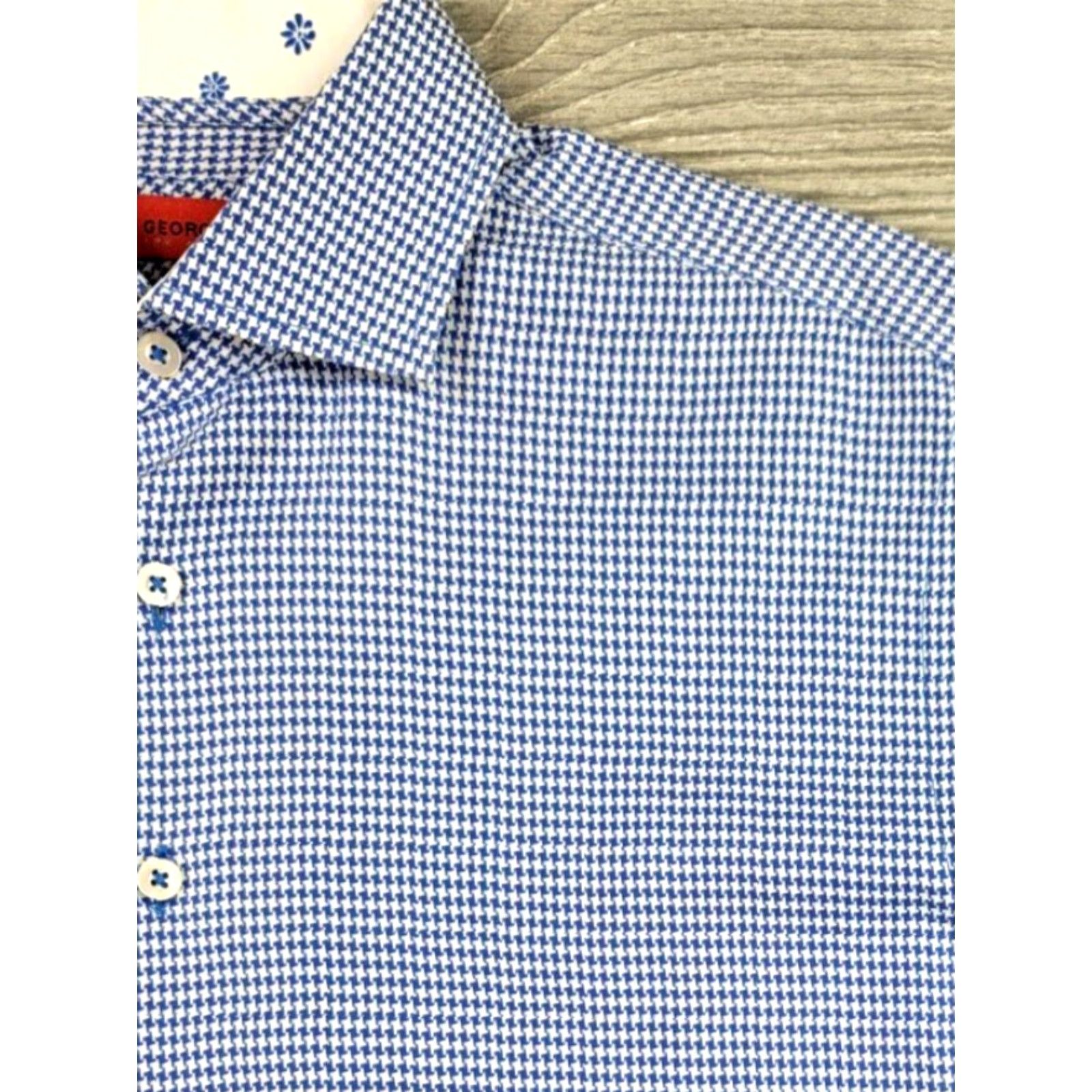 George Georg Roth Los Angeles Long Sleeve Button Up Shirt Houndstooth Mens L Blue White Multicolor Button-Up Shirt L Mens Size US L / EU 52-54 / 3 - 4 Thumbnail