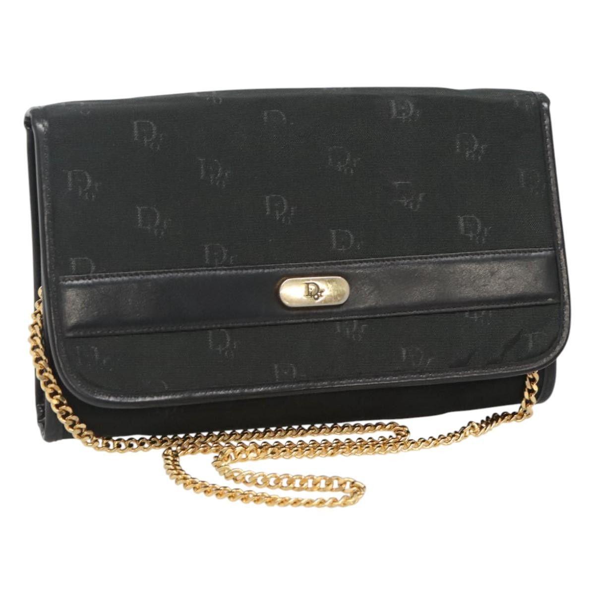 Dior Chain Shoulder Bag Canvas Black Gold, Women's