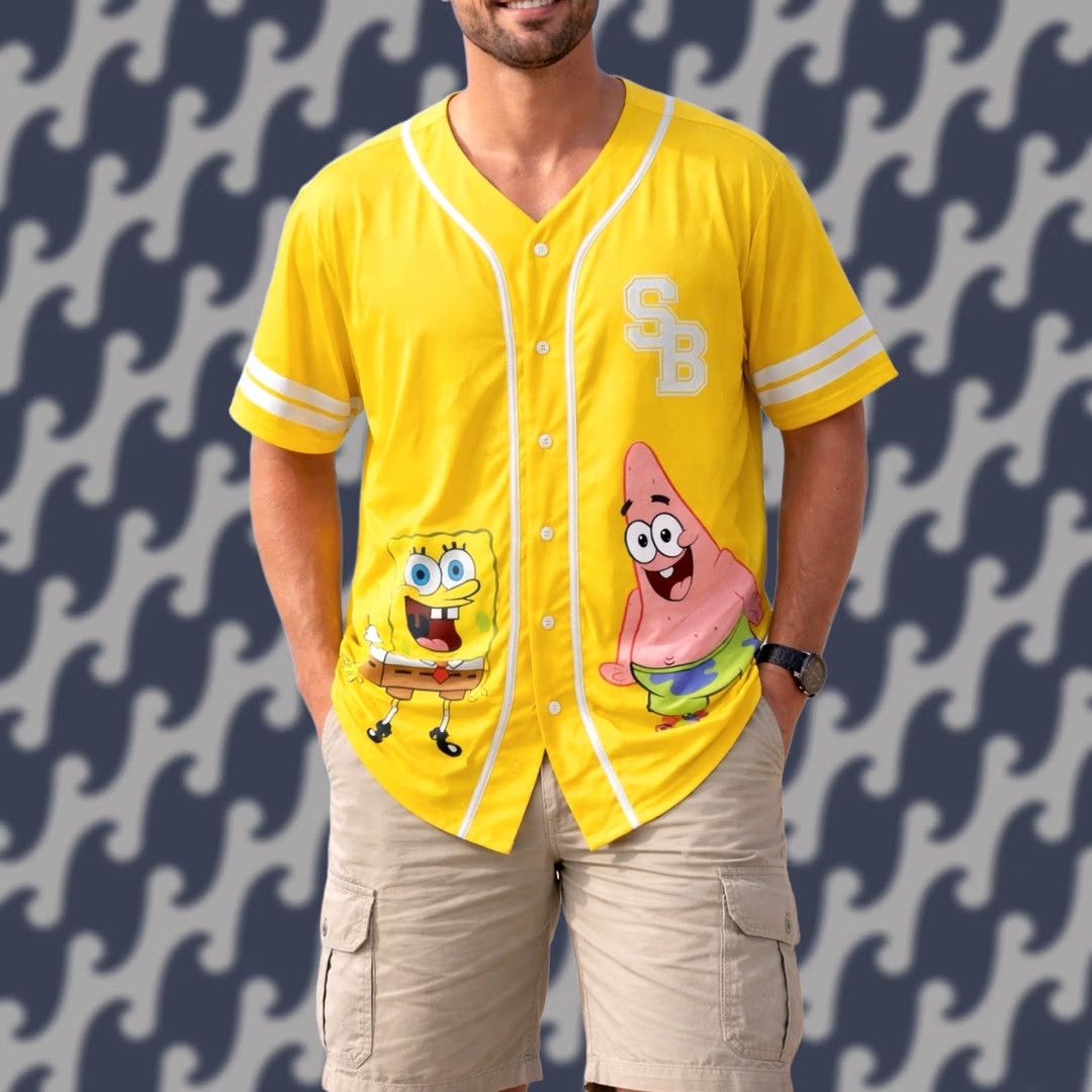 Nickelodeon Nickelodeon SpongeBob Baseball Jersey Shirt Mens 2XL Yellow Patrick Button Up Size US XXL / EU 58 / 5 - 1 Thumbnail