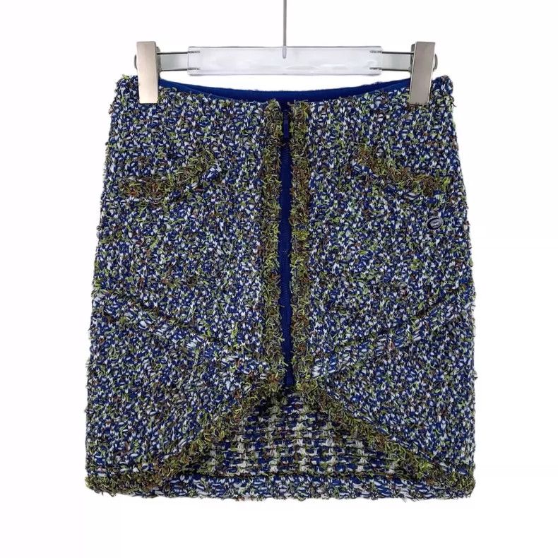 Chanel Chanel Blue Cotton Tweed Skirt Size XS- DMC Size 36" / US 14 / IT 50 - 1 Thumbnail