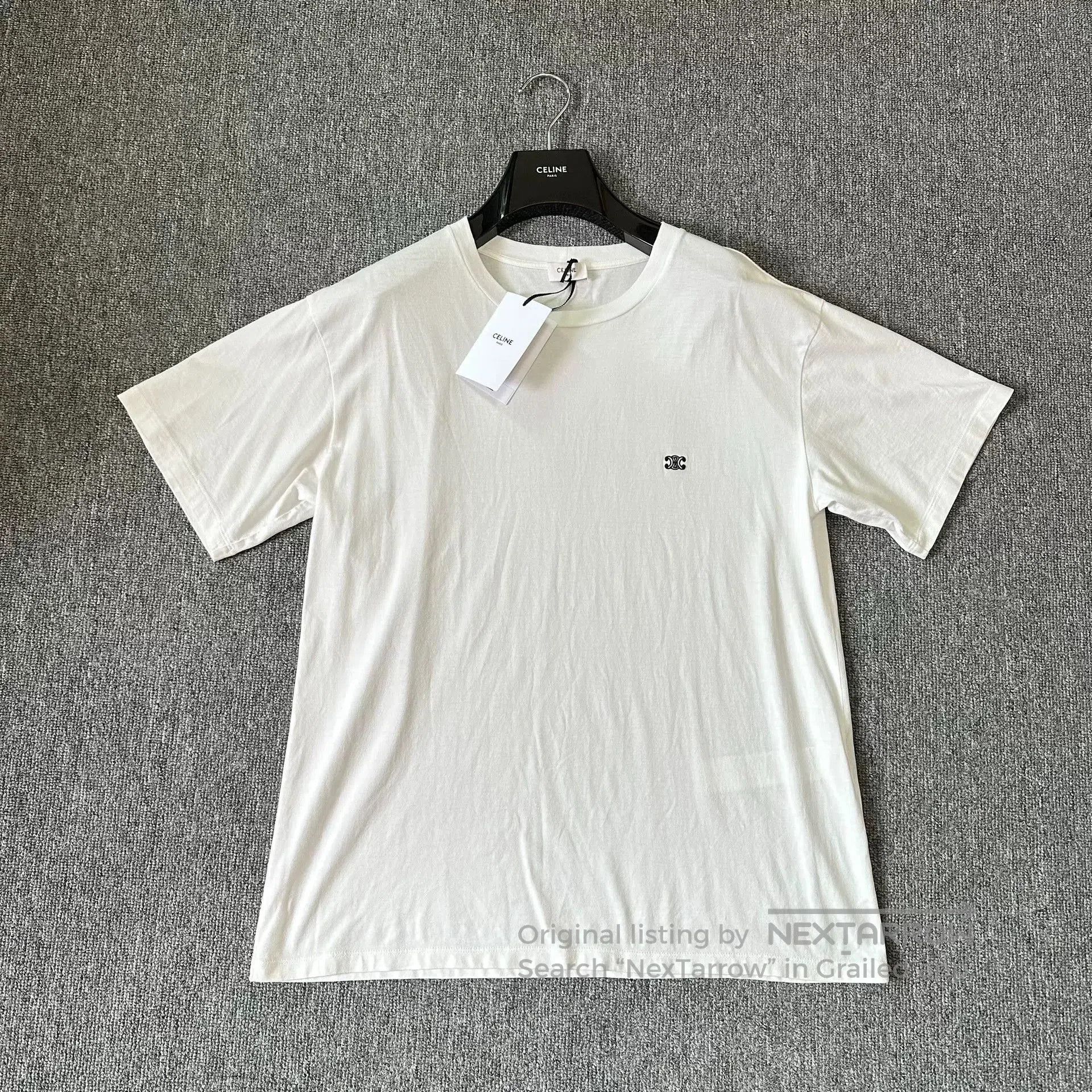Celine Celine White Embroidered Triomphe Logo Tee. Size S / US 4 / IT 40 - 1 Thumbnail