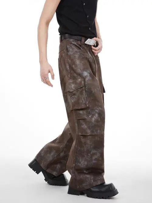 VIBE Retro tie-dye distressed large pocket casual cargo trousers Size US 32 / EU 48 - 3 Thumbnail