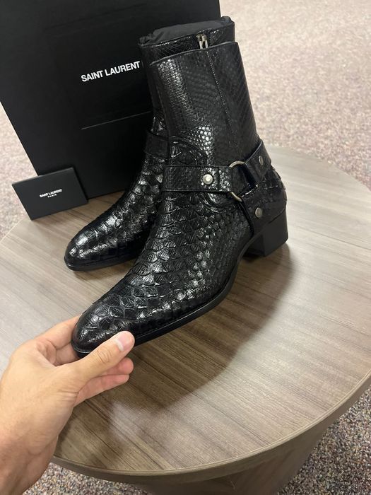 Saint Laurent Paris Wyatt 40 Harness Python Boots in Black | Grailed