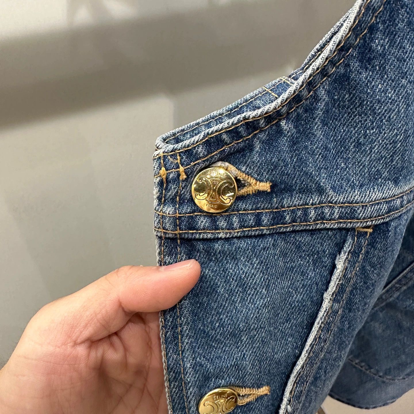 Celine Celine apr16 Gold Buckle Denim Susp Skirt L Cotton Size 28" / US 6 / IT 42 - 6 Thumbnail