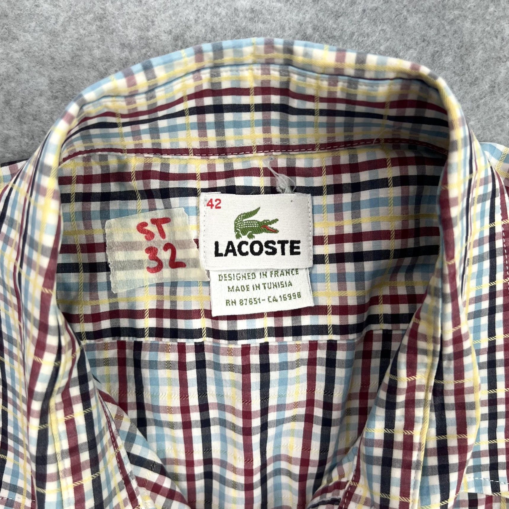Lacoste Lacoste Shirt Mens 42 Multicolor Plaid Short Sleeve Button Front Casual Adult Size US XL / EU 56 / 4 - 5 Thumbnail