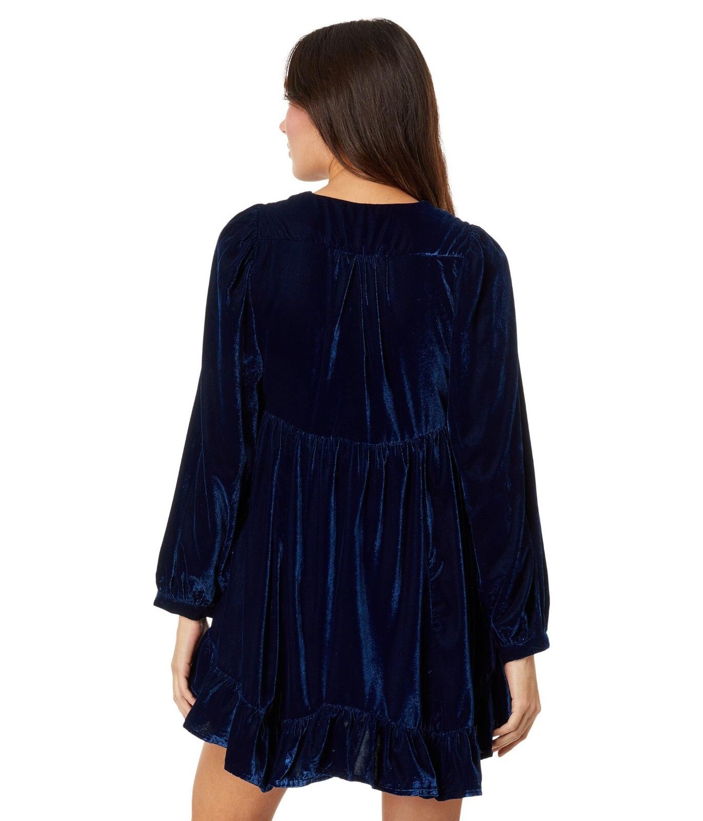 Free People Free People Estella Velvet Flounce Dress Oceana Blue ( L ) Size L / US 10 / IT 46 - 3 Thumbnail
