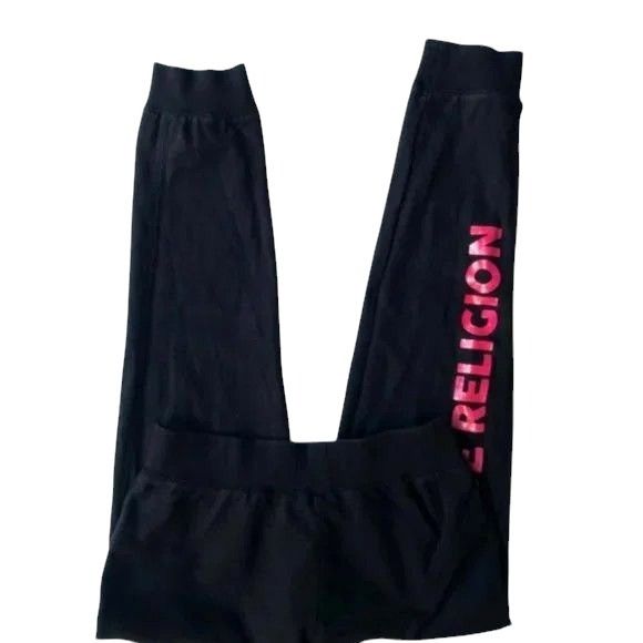 True Religion True Religion Sweatpants Girls Large Black Red Spell Out Log Size 26" / US 2 / IT 38 - 2 Thumbnail