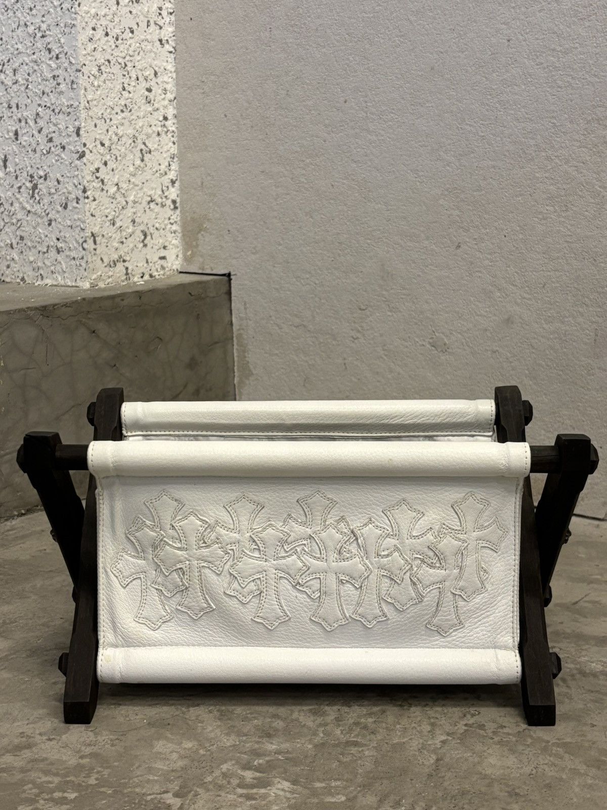 Chrome Hearts Ebony Wood & white leather rack with full cross patches Size ONE SIZE - 1 Thumbnail