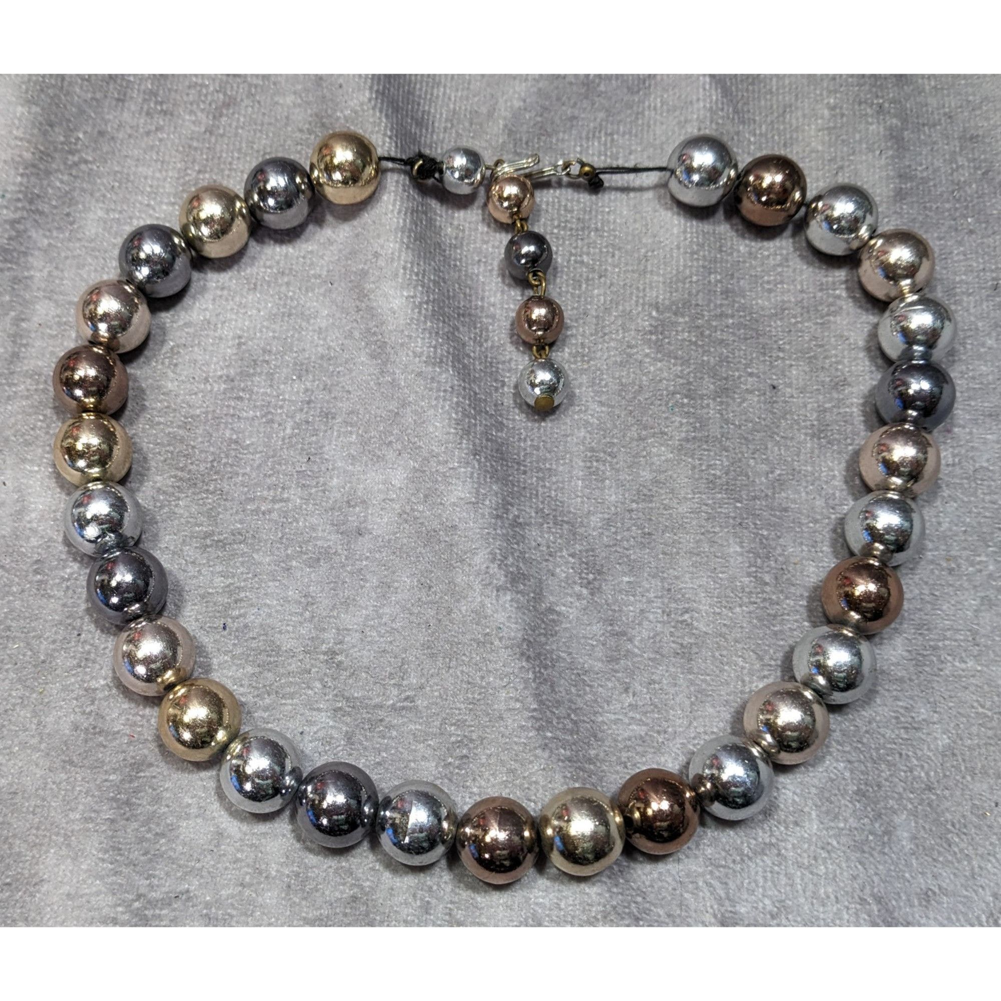 Other Vintage Multi Metallic Graduated Bead Necklace With Gold Sil Size ONE SIZE - 6 Thumbnail