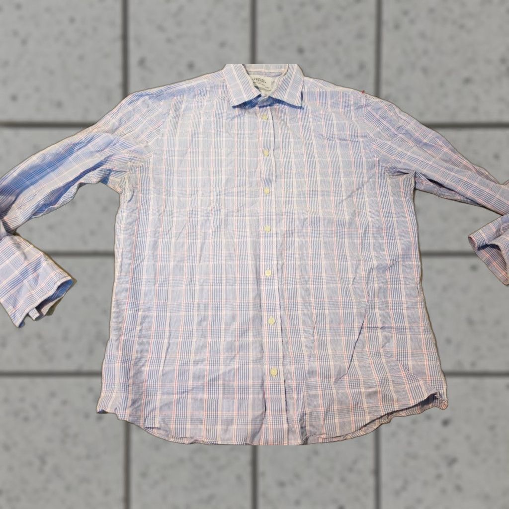 Charles Tyrwhitt Mens Charles Tyrwhitt Dress Shirt 17 34 Blue Cotton Button-Down Collared Regular Slimming Non-Iron 100% Cotton Long Sleeve Size 46R - 1 Thumbnail