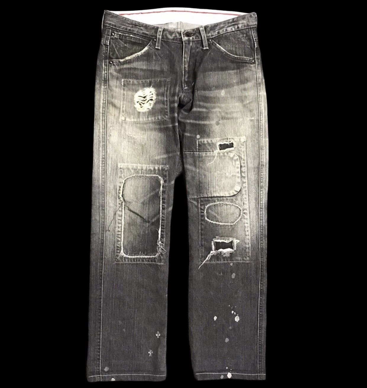 Designer FACTOTUM Designer Distressed Patchwork Cropped Jeans F704 Size US 32 / EU 48 - 1 Thumbnail