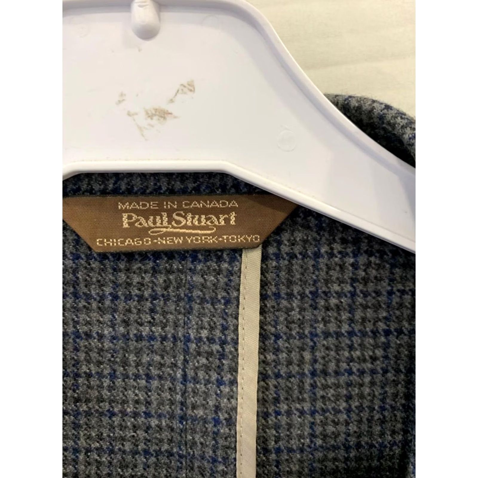 Paul Stuart Paul Stuart Blazer Sport Coat 46R Gray Blue Houndstooth Wool Made In Canada Mens Size 46R - 4 Thumbnail