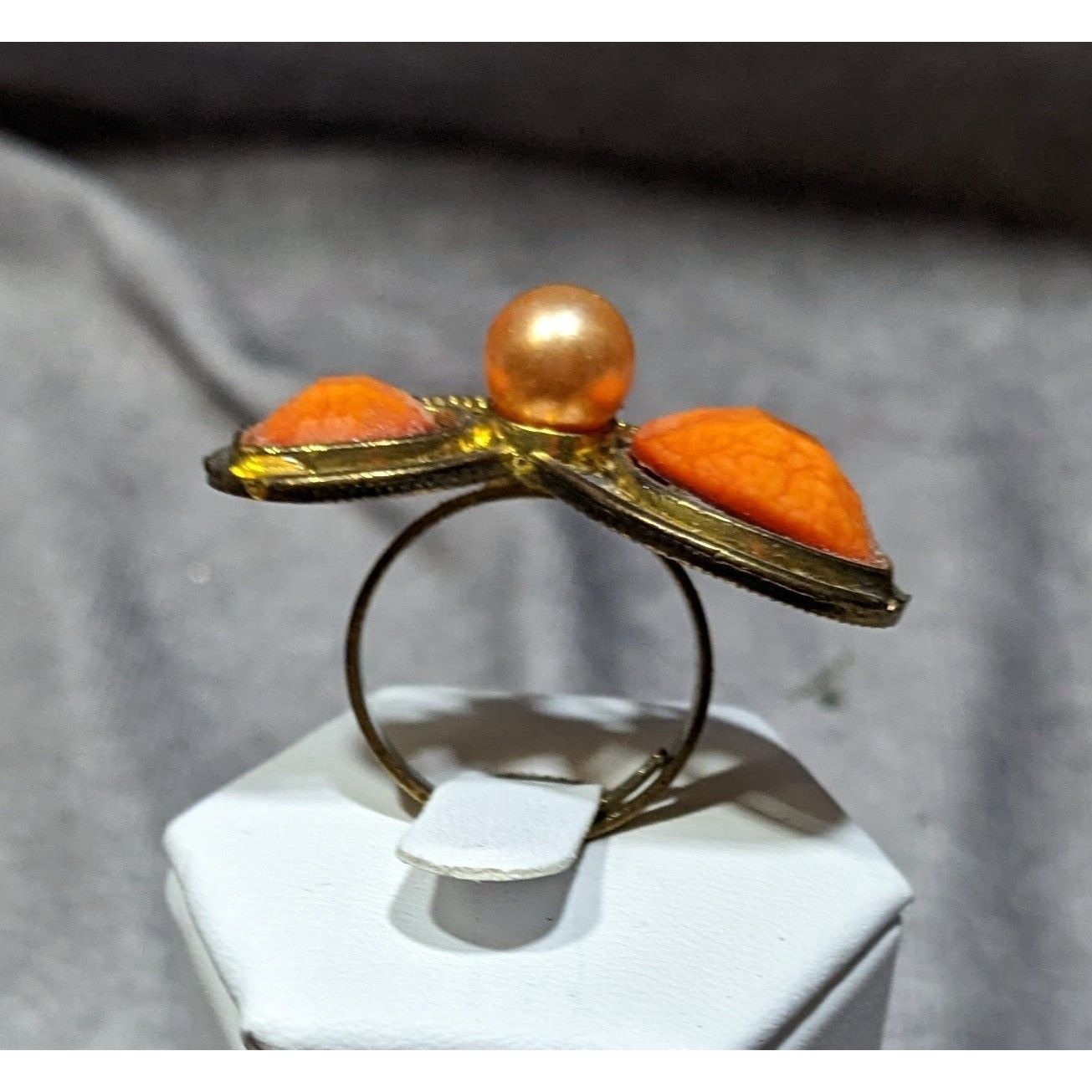 Other Steampunk Heart Shaped Orange And Gold Tone Adjustable Ring Size ONE SIZE - 8 Thumbnail