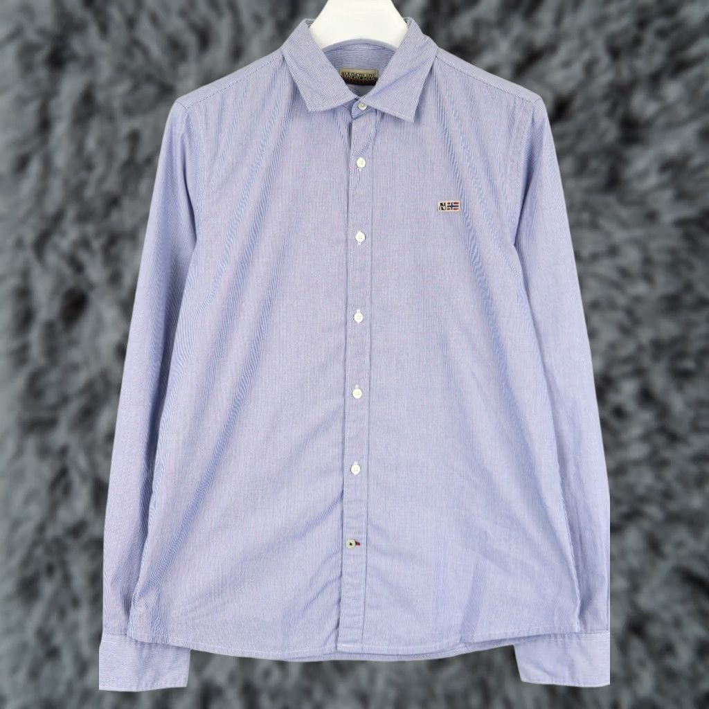 Napapijri NAPAPIJRI Shirt Men's LARGE Blue Logo Spread Collar Pinstriped Size US L / EU 52-54 / 3 - 1 Thumbnail