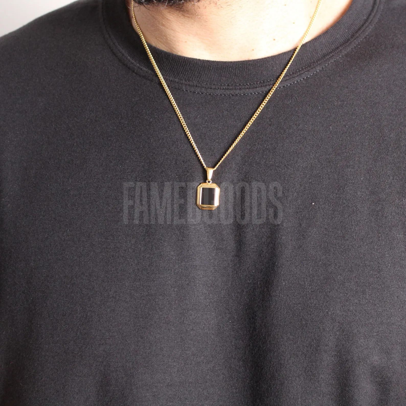Jewelry Gold Mini Onyx Pendant Necklace Size ONE SIZE - 3 Thumbnail