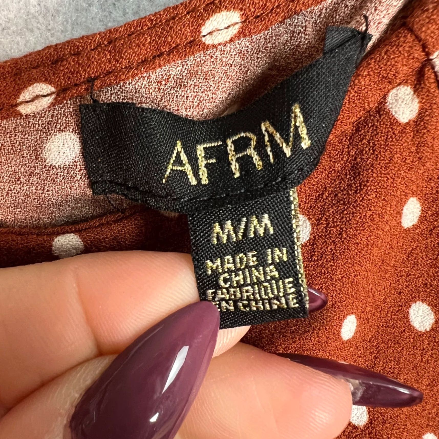 Vintage AFRM Womens Midi Rust Polka Dot Dress With Side Slit Back Cutout Size M / US 6-8 / IT 42-44 - 3 Thumbnail