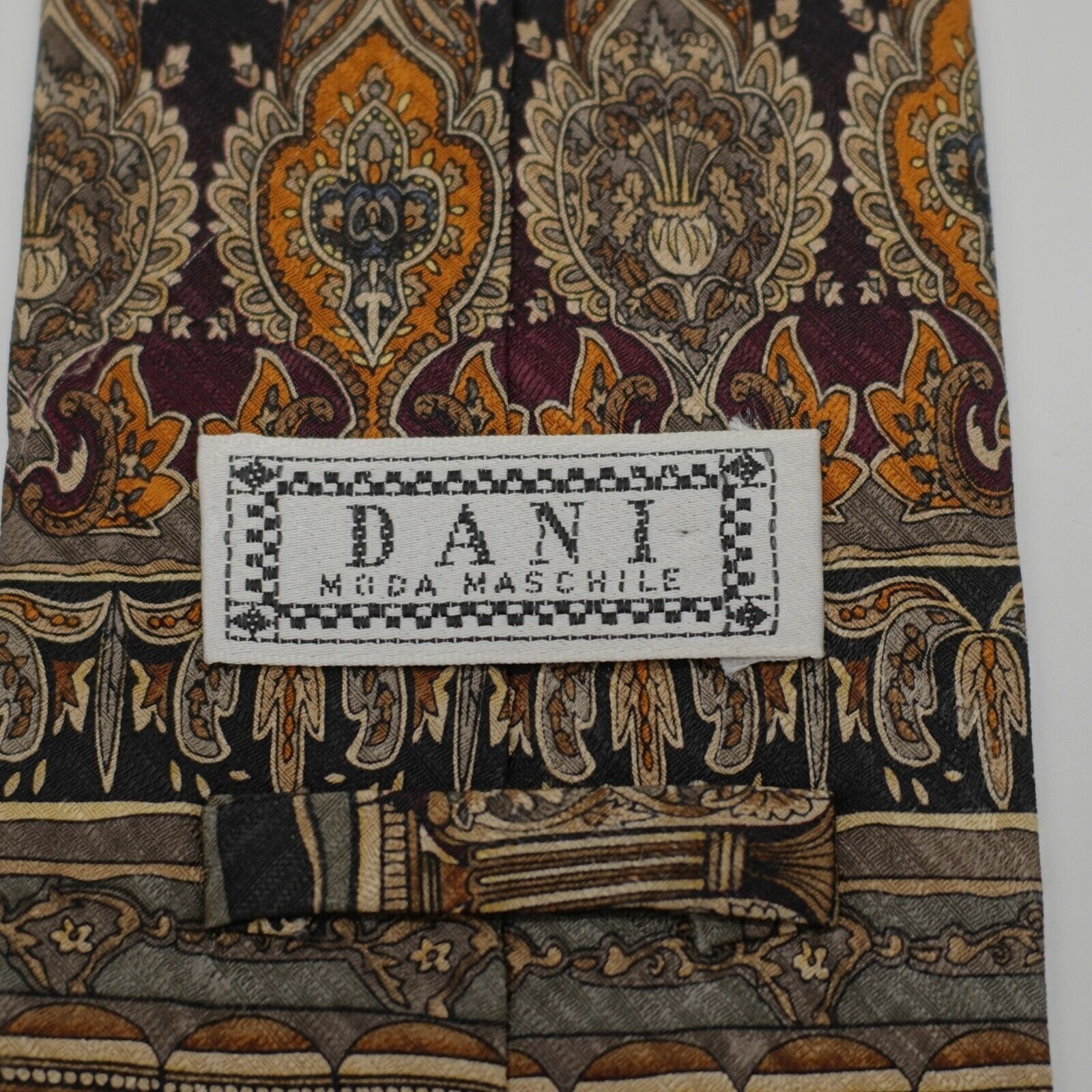 Vintage Dani Moda Machile Baroque Tan Green Print Wide Silk Tie Size ONE SIZE - 3 Thumbnail