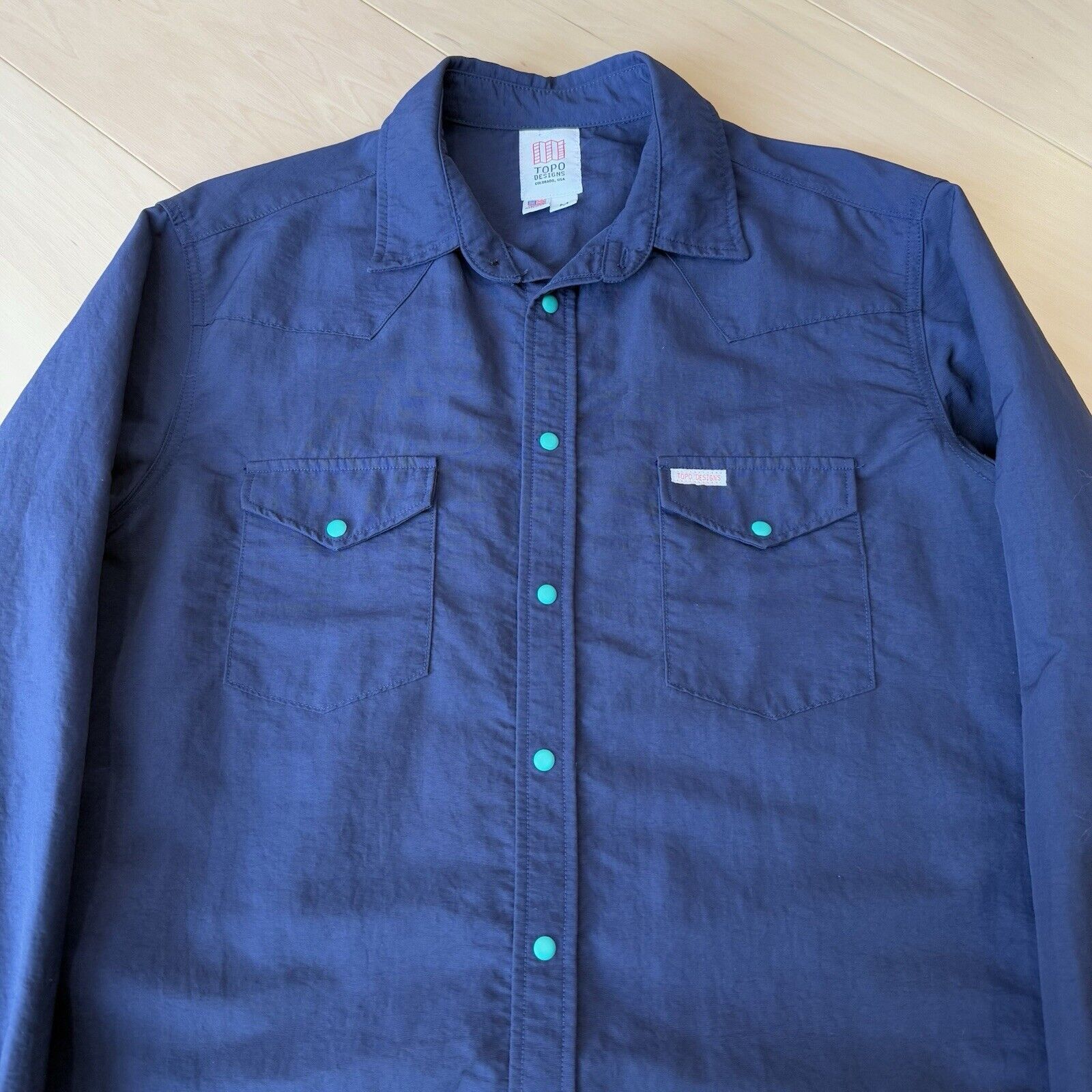 Topo Designs Topo Designs Shirt Medium Blue Nylon Button Up Workwear Size US M / EU 48-50 / 2 - 3 Thumbnail
