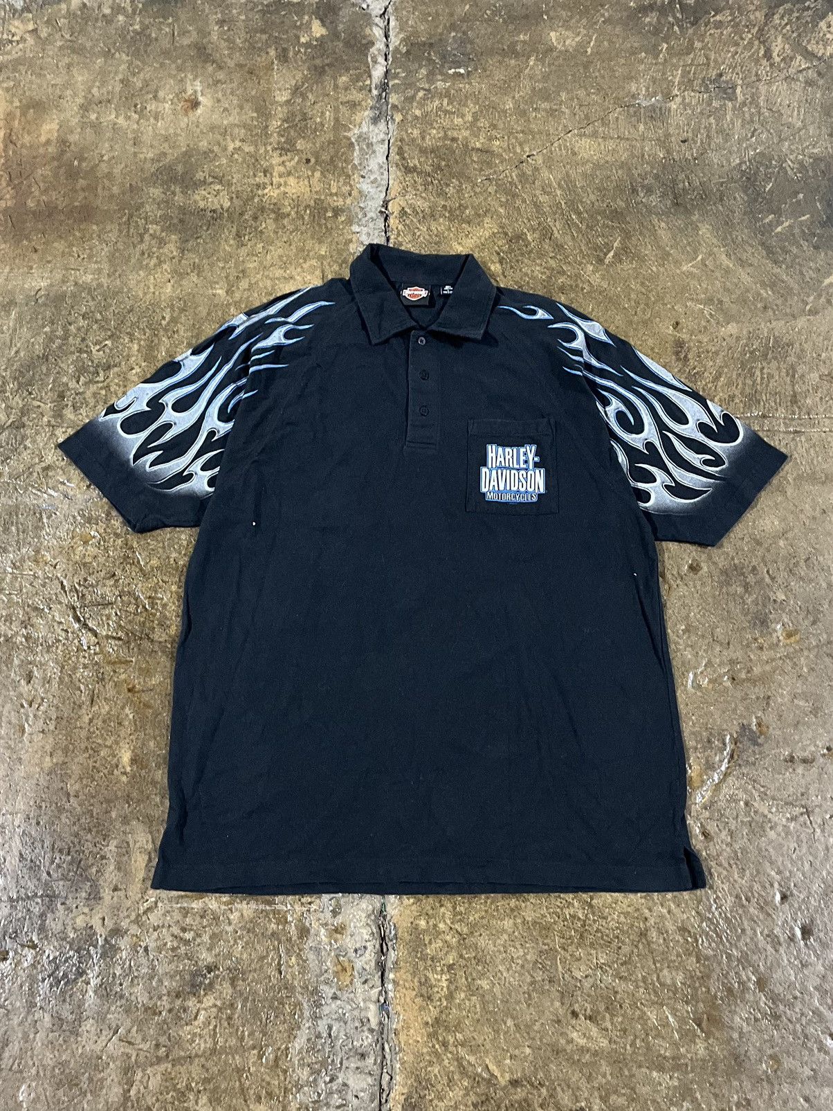 Crazy Vintage 90s Harley Davidson Lightning Grunge Polo Tee