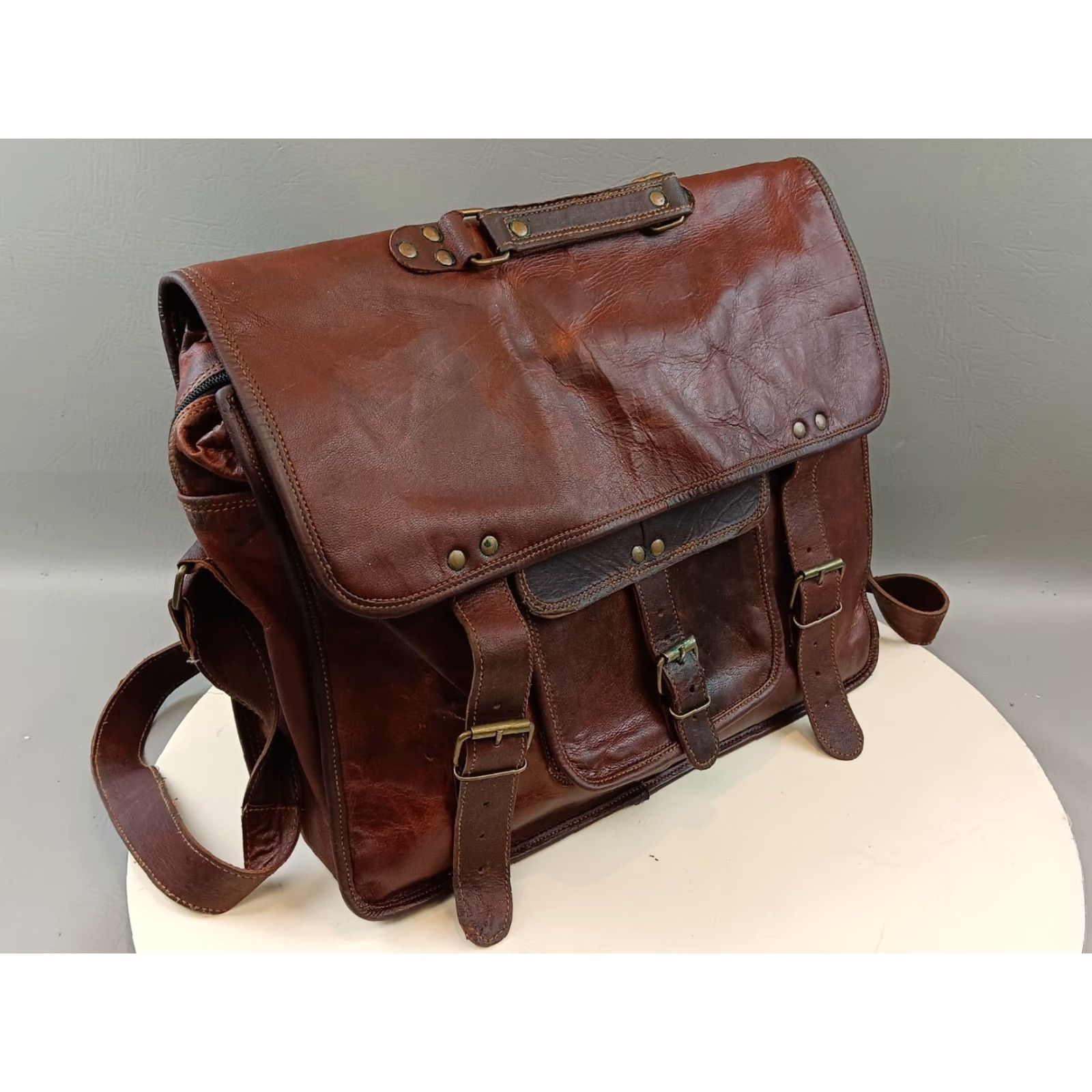 Vintage VINTAGE Handmade Leather Shoulder Bag Mens Medium Brown 90s Satchel Bag with Adjustable Strap Buckle Zip Size ONE SIZE - 2 Thumbnail