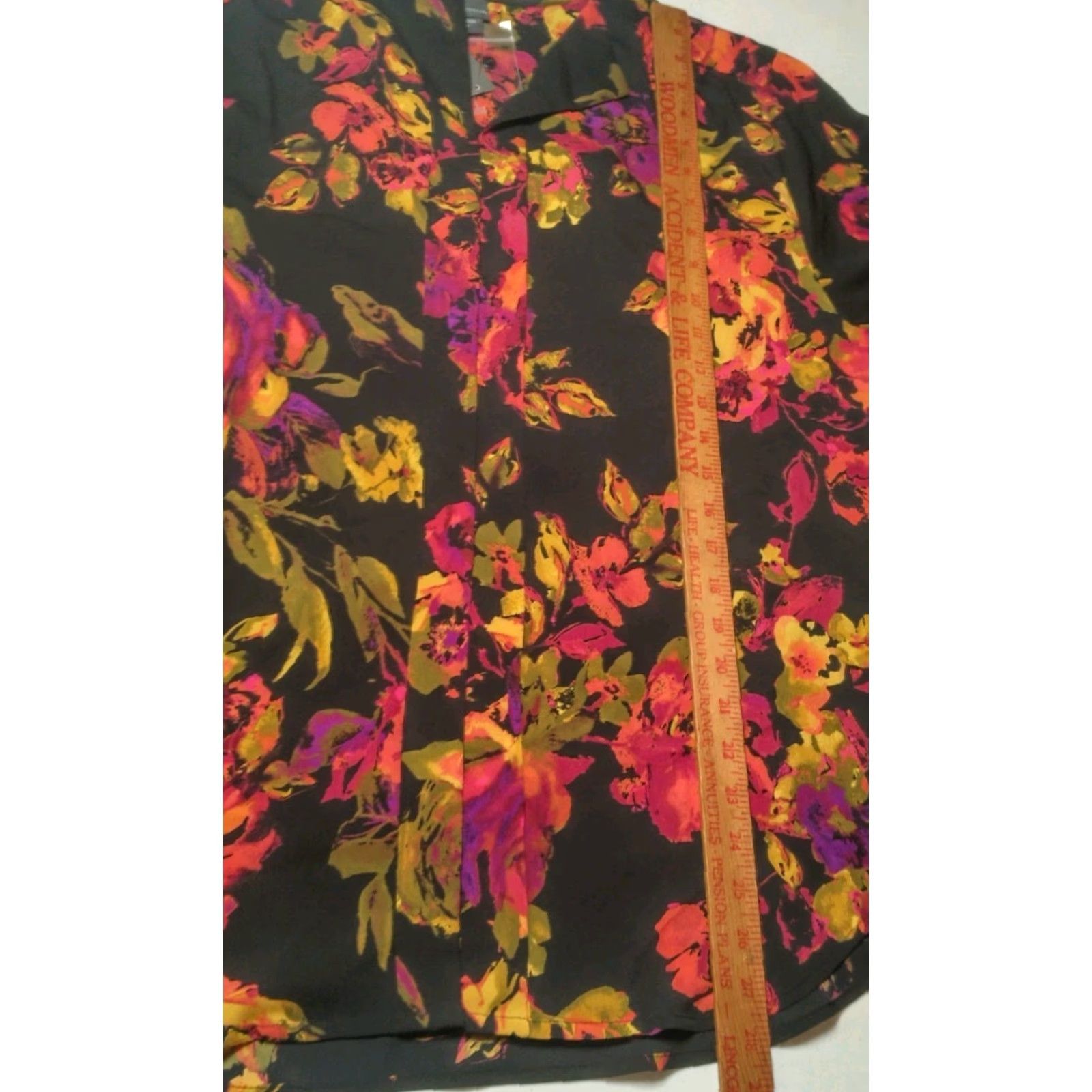 Vintage Covington Blouse Shirt 1X Plus Size Woman Floral 3/4 Roll Tab Sleeve Black Pink Salmon Size XL / US 12-14 / IT 48-50 - 7 Thumbnail