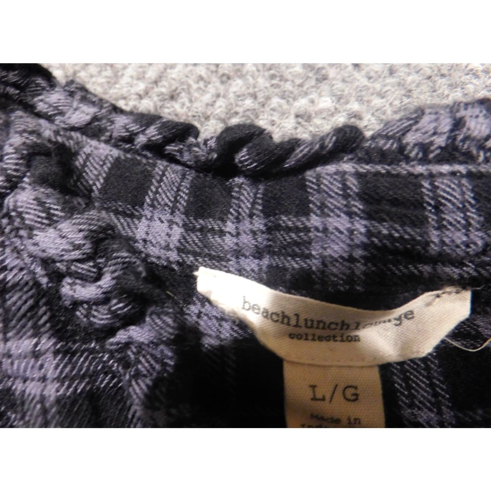 Vintage Beach Lunch Lounge Blouse Shirt Womens Large Gray Plaid Knit Cotton Cap Sleeve Pullover Collared Casual Beach Size L / US 10 / IT 46 - 6 Thumbnail