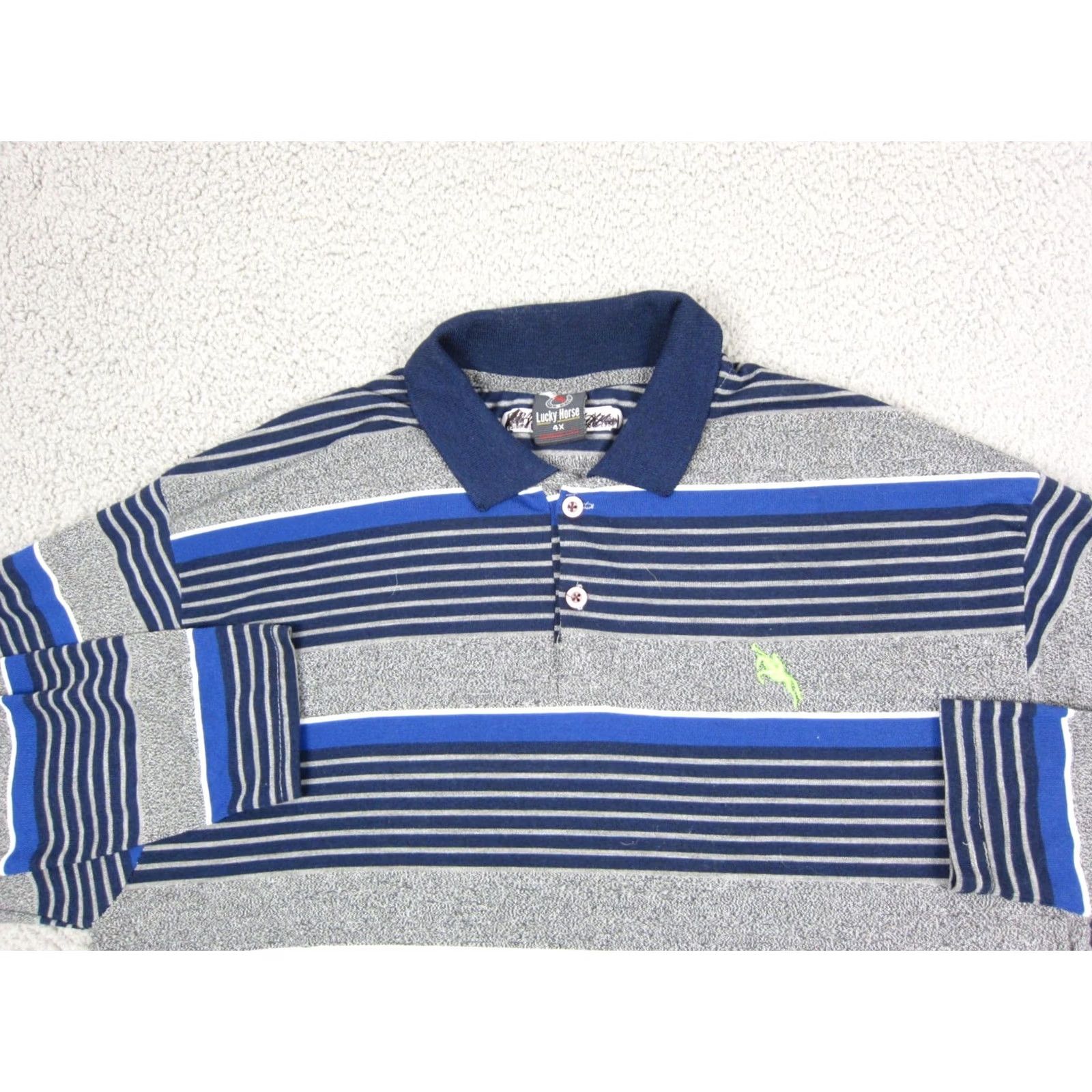 Vintage Lucky Horse Polo Shirt Mens XL 4X Striped Blue Golfing Long Sleeve Hard-wearing Casual Polo Shirt Size US XXL / EU 58 / 5 - 2 Thumbnail