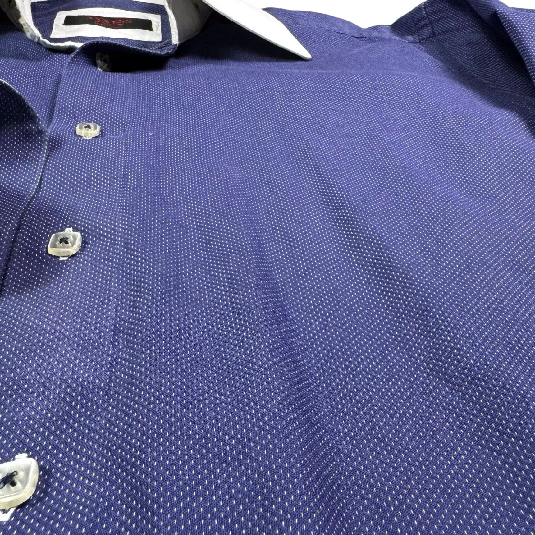 Vintage Axxess Shirt Mens XL Dress Shirt French Cuff Contrast Collar Formal 100% Cotton Shirt Men XL Blue Embroidered Collared Button-Down Top Cuff Size 46R - 2 Thumbnail