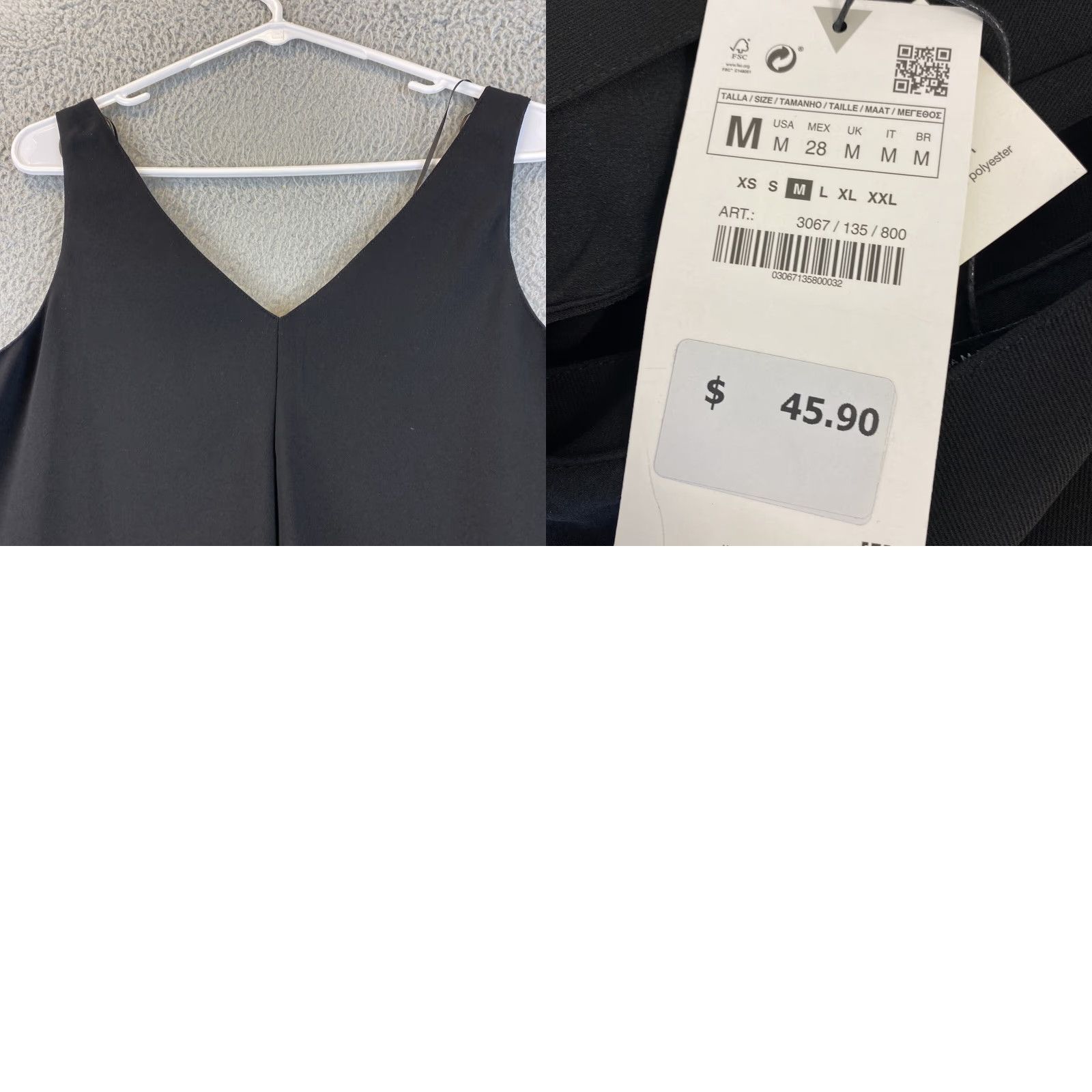 Zara ZARA Basic Collection Women's Flare Blouse Sleeveless V-Neck Black Size M Party Cocktail Chiffon Size M / US 6-8 / IT 42-44 - 8 Thumbnail