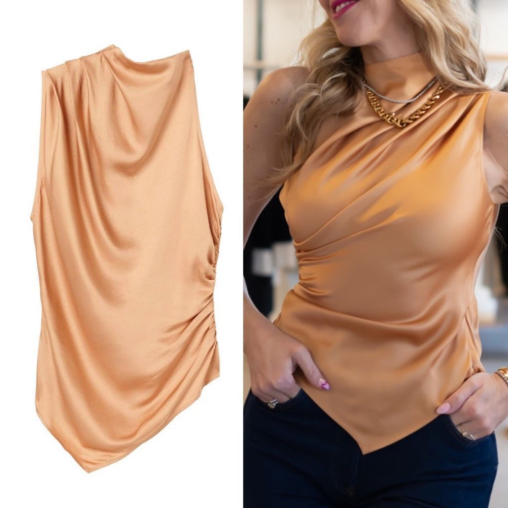 A.L.C. NEW A.LC. Blouse Silky Asymmetrical Ruched Sleeveless Top Fa Size XS / US 0-2 / IT 36-38 - 1 Thumbnail