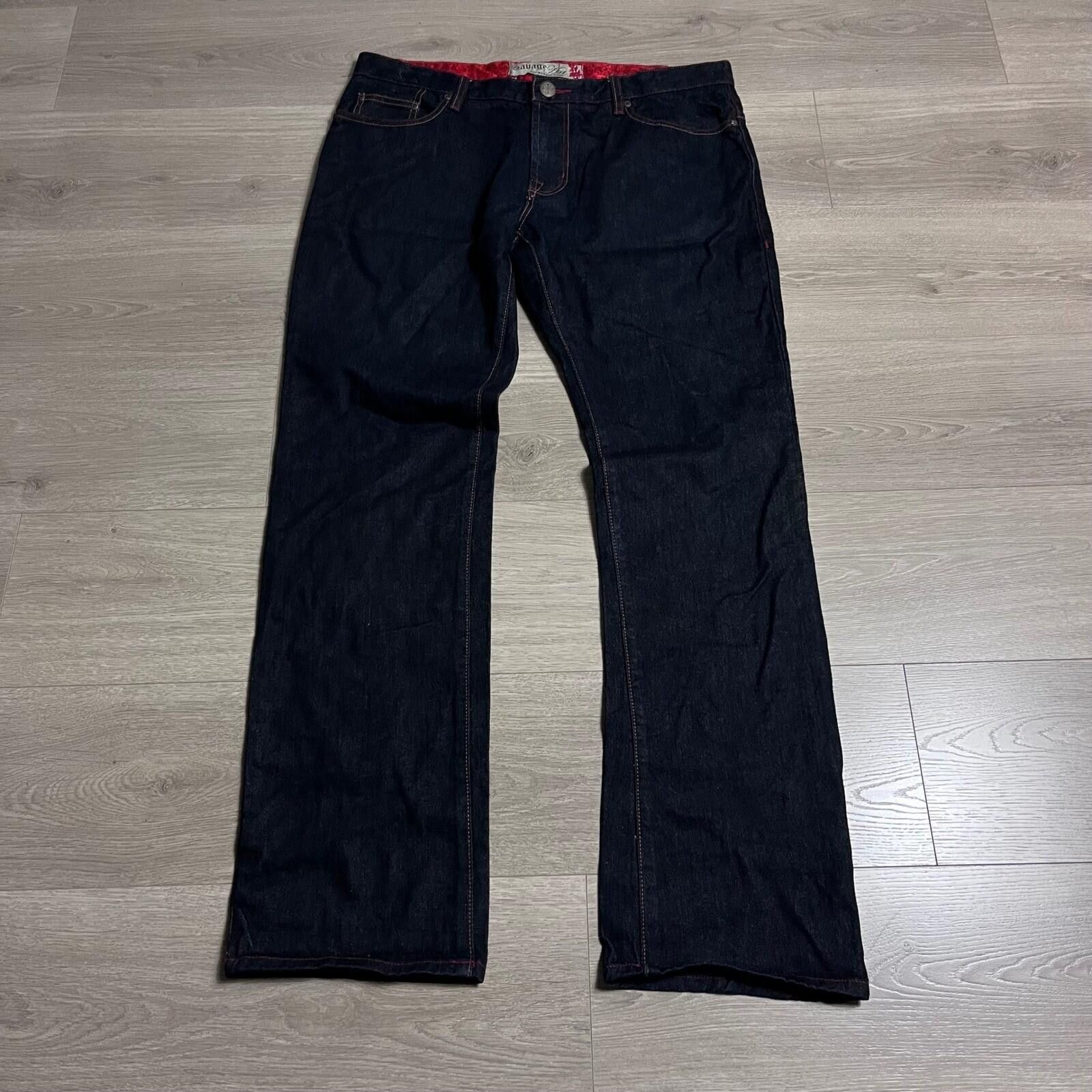 Other Y2K Savage Art Mens Dark Wash Denim Jeans Red Stitching Deta Size US 37 - 2 Thumbnail