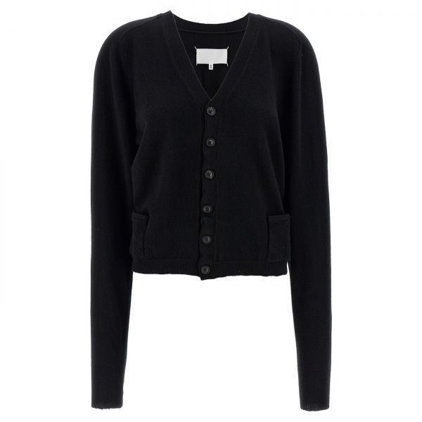 Wool V-Neck Cardigan in Black, Women's (Size M)