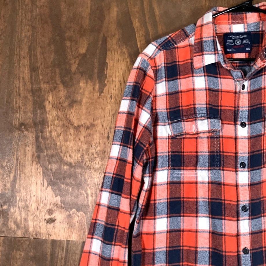 American Eagle Outfitters American Eagle Outfitters Mens Shirt Orange Navy Plaid Athletic Fit Flannel M Size US M / EU 48-50 / 2 - 4 Thumbnail