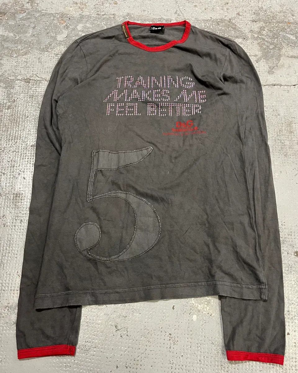 Dolce & Gabbana 2000s Dolce & Gabbana Red Contrast Trim Grey Longsleeve T-Shirt Size S / US 4 / IT 40 - 4 Thumbnail