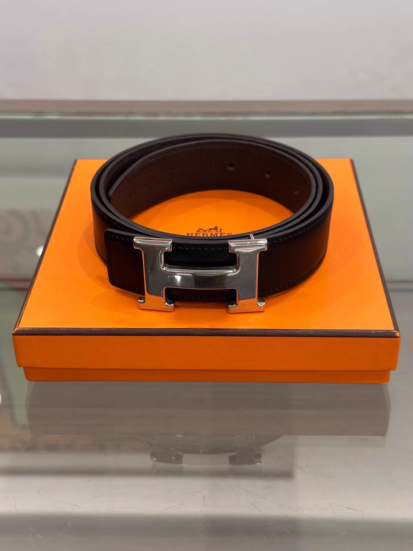 Hermes Hermes H Buckle Belt Black & Chocolate 3.2cm 90cm 99new Size ONE SIZE - 1 Thumbnail