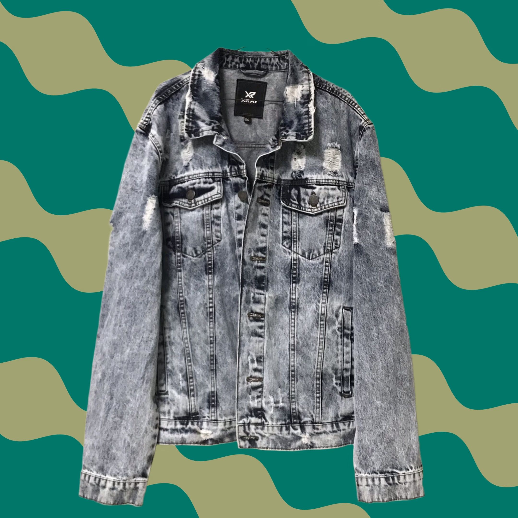 Vintage VINTAGE XRAY Jeans Men Denim Jacket 2XL Blue Acid Wash Grunge Distressed Button-Up Size US 39 - 1 Thumbnail