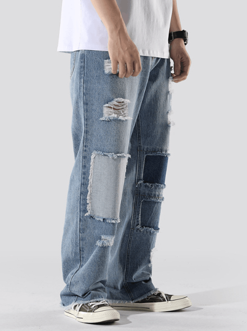 Japanese Brand × Jean American loose straight distressed patch hiphop ripped jeans Size US 32 / EU 48 - 2 Thumbnail
